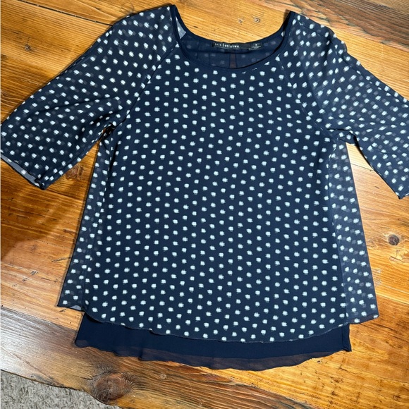 Iris Setlakwe Womens Elbow Sleeve Round neck Layered Chiffon navy blouse size 0 - Picture 4 of 13